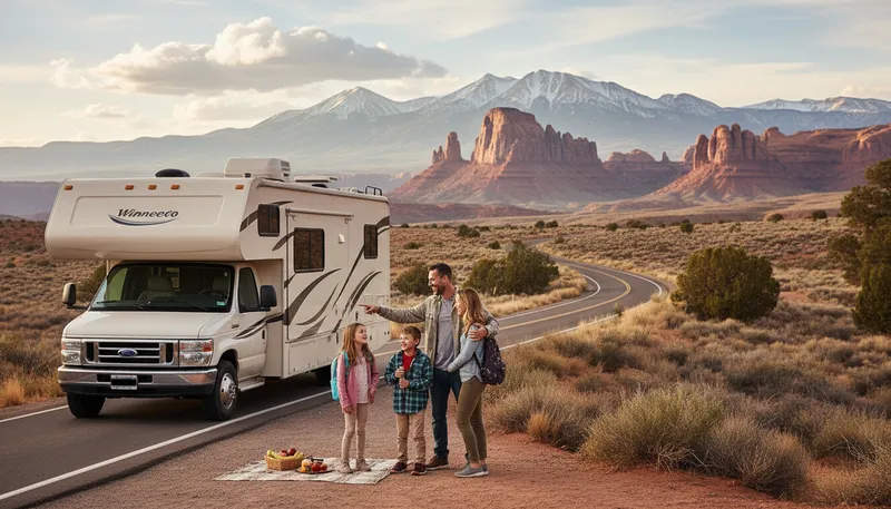 Illustration of winnebago: A brand of recreational vehicle for travel.