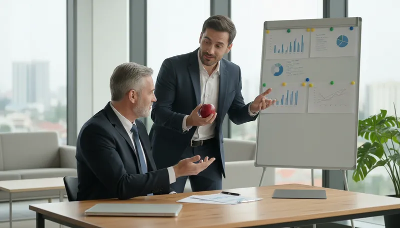 Illustration of apple polisher: someone who flatters to gain favor.