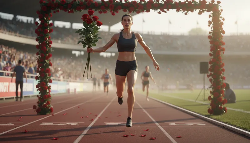 Illustration of run for the roses: to compete for a significant prize or success
