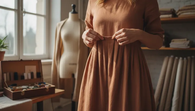 Illustration of pleat: A fold in fabric or material.