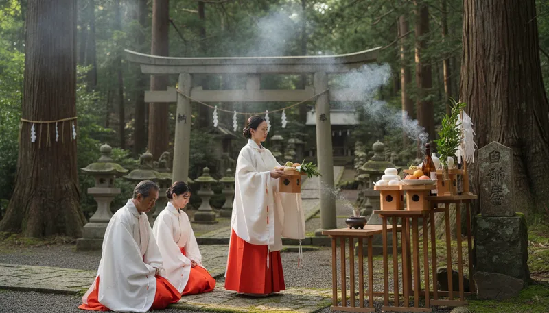 Illustration of shinto: A traditional Japanese religion focusing on spirits.