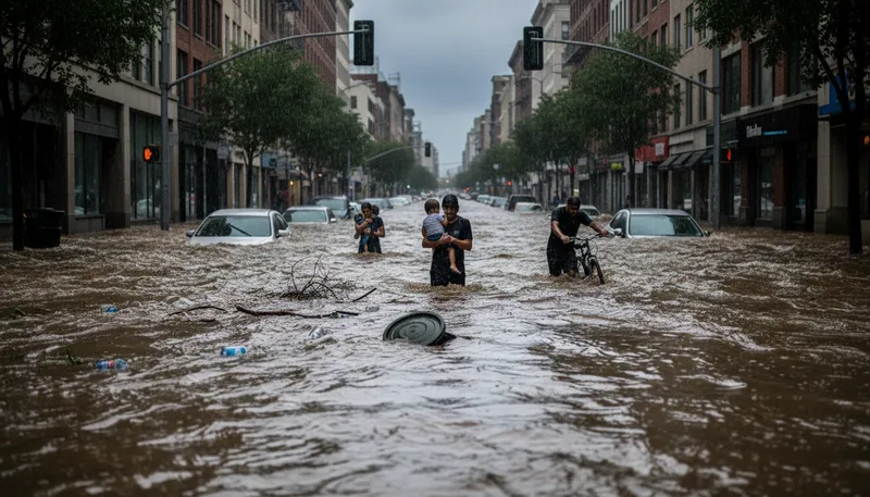 Illustration of deluge: a heavy rainfall or flood