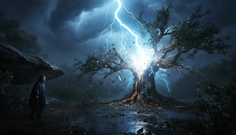 Illustration of thunderbolt: A flash of lightning or sudden shock.