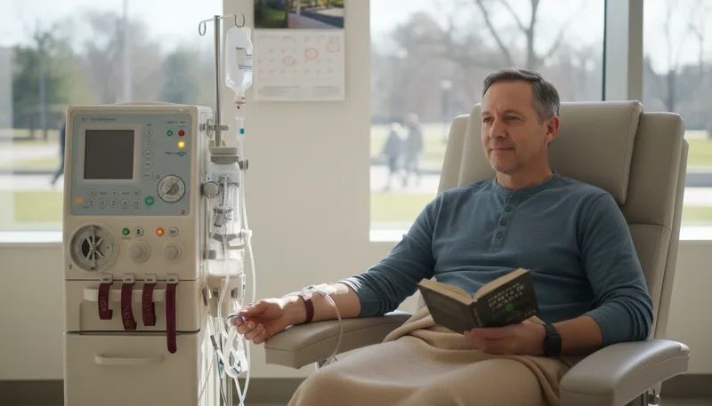 Illustration of dialysis: A medical procedure to remove waste from blood.