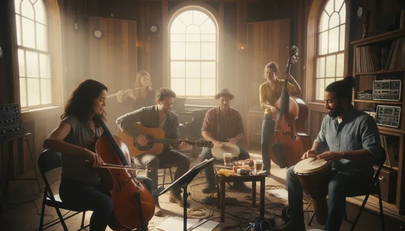 Illustration of make beautiful music together: To collaborate harmoniously towards a common goal.