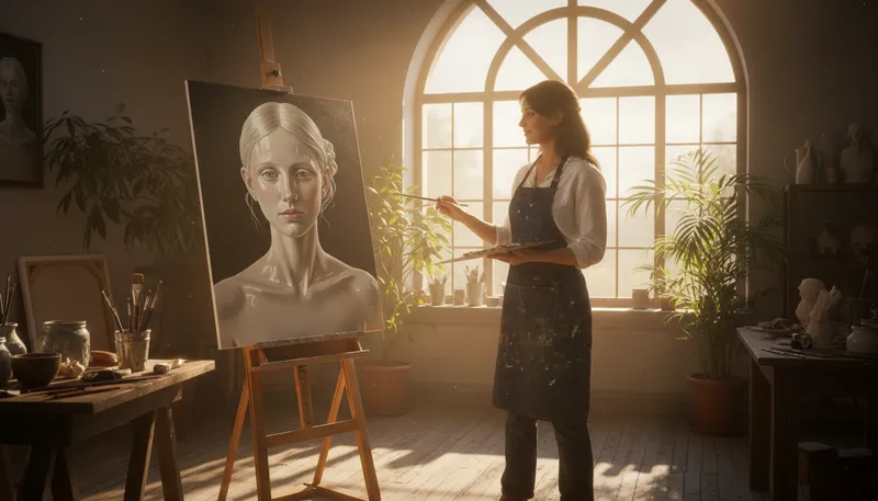 Illustration of porcelain goddess: a beautiful, delicate woman