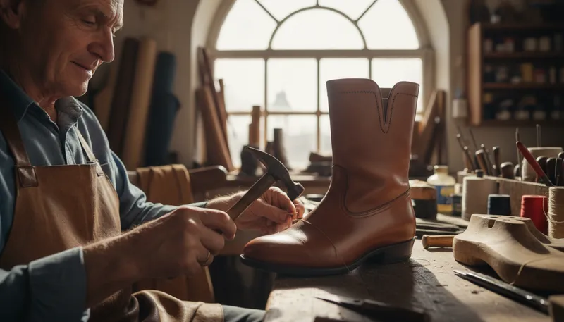 Illustration of shoemaker: A person who makes or repairs shoes.
