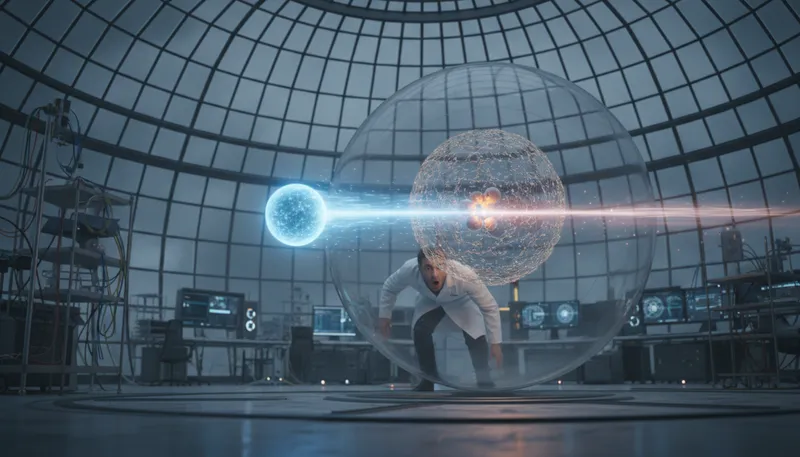 Illustration of electron: A tiny particle with a negative electric charge.