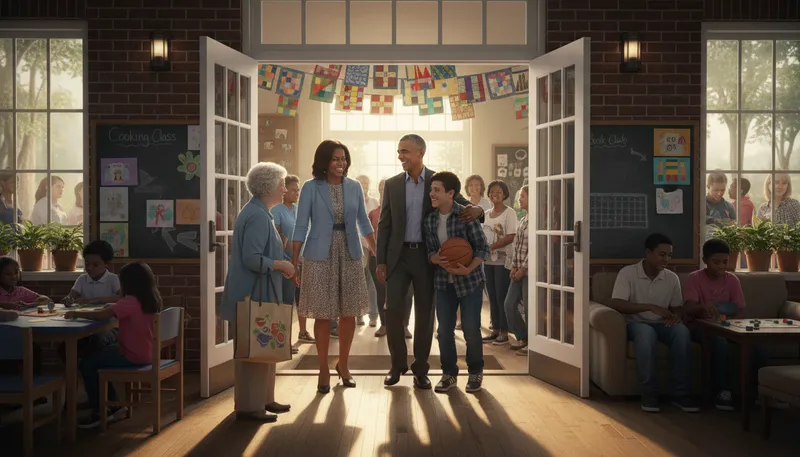 Illustration of obamas: The former U.S. presidential family, Barack and Michelle.