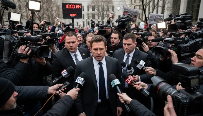 Illustration of trial by media: Public judgment based on media coverage.