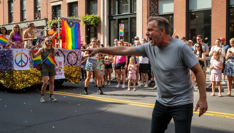 Illustration of homophobe: A person who dislikes LGBTQ+ individuals.
