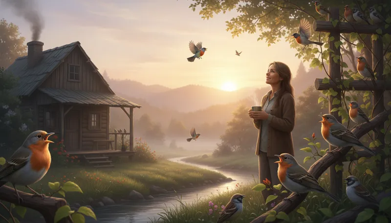 Illustration of peep of day: The first light of morning.