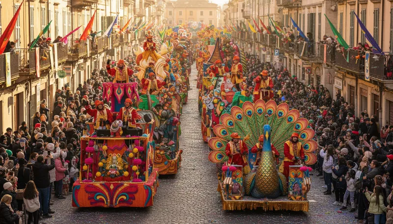 Illustration of corso: A parade or procession, often festive.