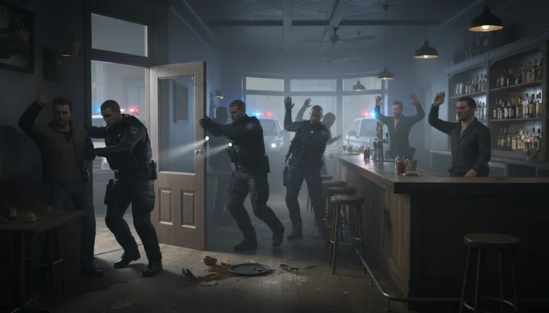 Illustration of bust: a police raid or arrest operation
