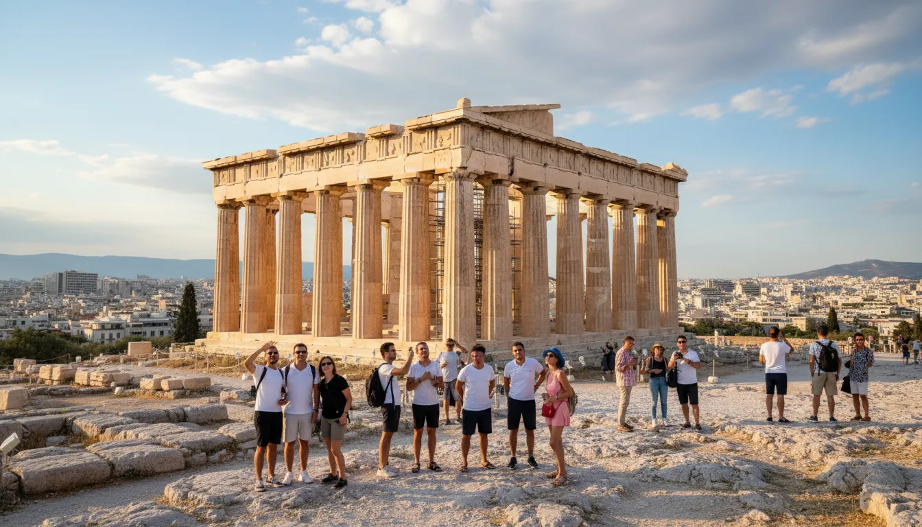parthenonのイラスト：An ancient temple in Athens, Greece.