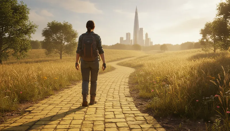 Illustration of yellow brick road: a path leading to a goal or dream.