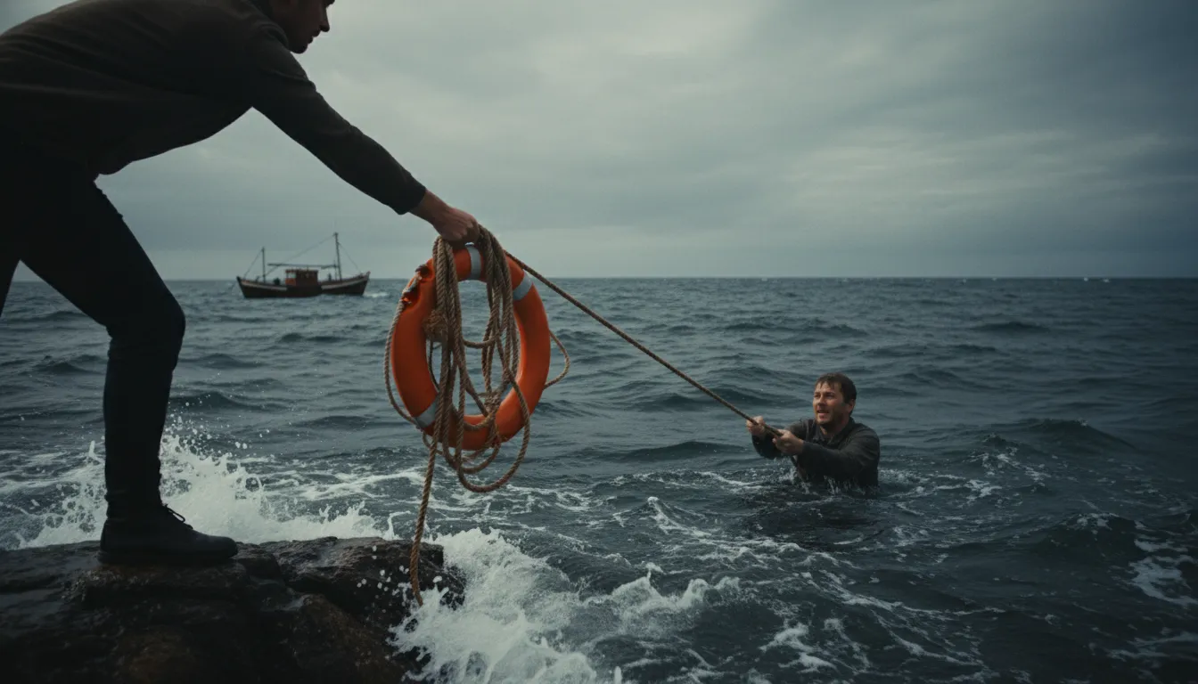 throw someone a rope 的插圖：to offer help
