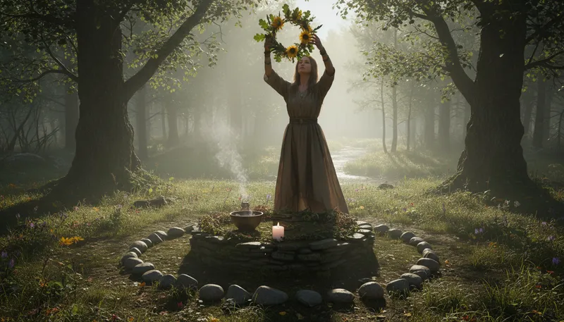Illustration of wiccan: A practitioner of Wicca, a modern pagan religion.