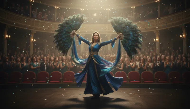 Illustration of fan dance: a dance using large fans as props