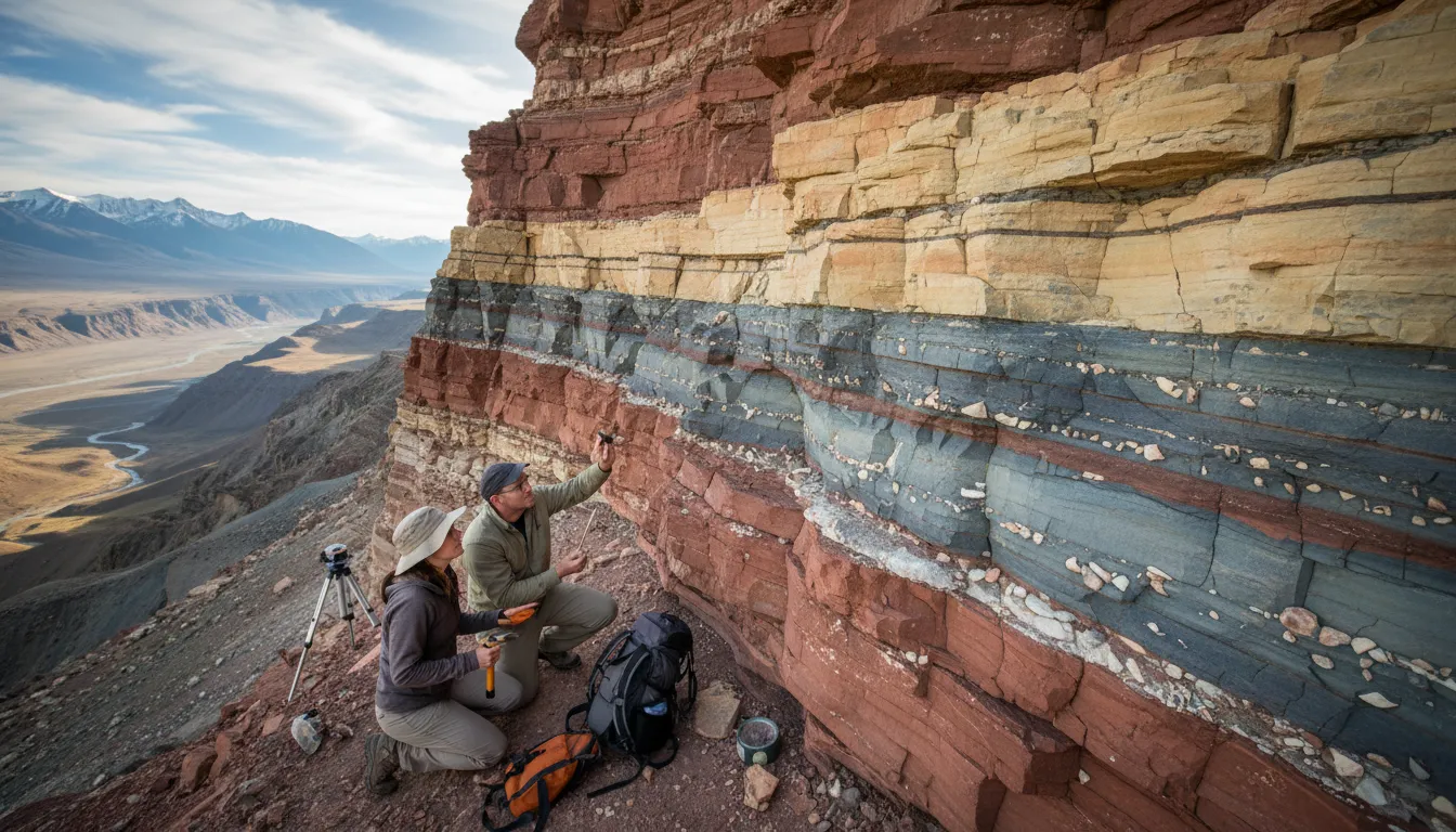 Illustration of strata: Layers of rock lying one on top of another.