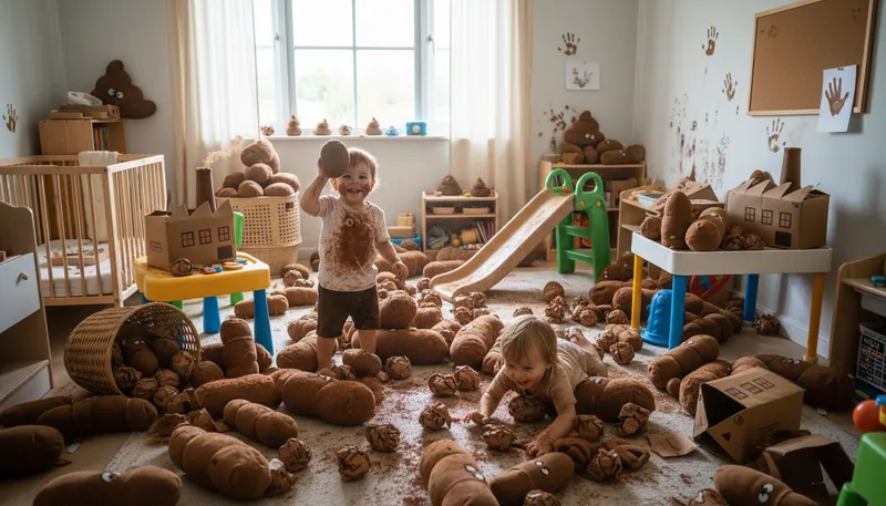 Illustration of poop factory: a humorous term for a place producing waste