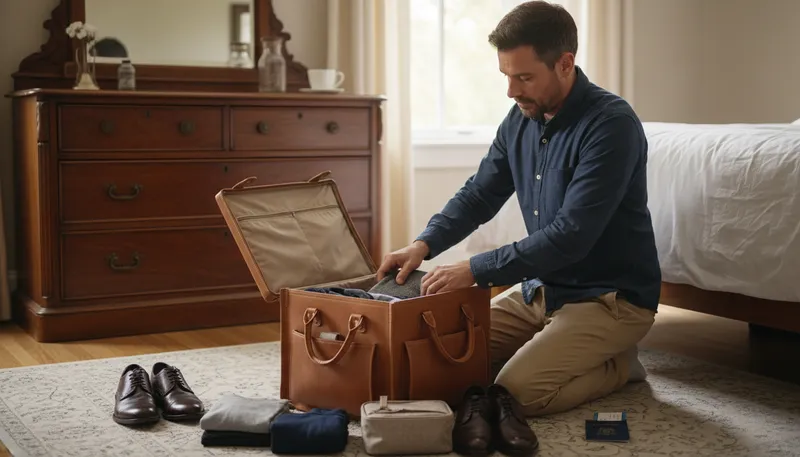 Illustration of gladstone: a type of suitcase with multiple compartments