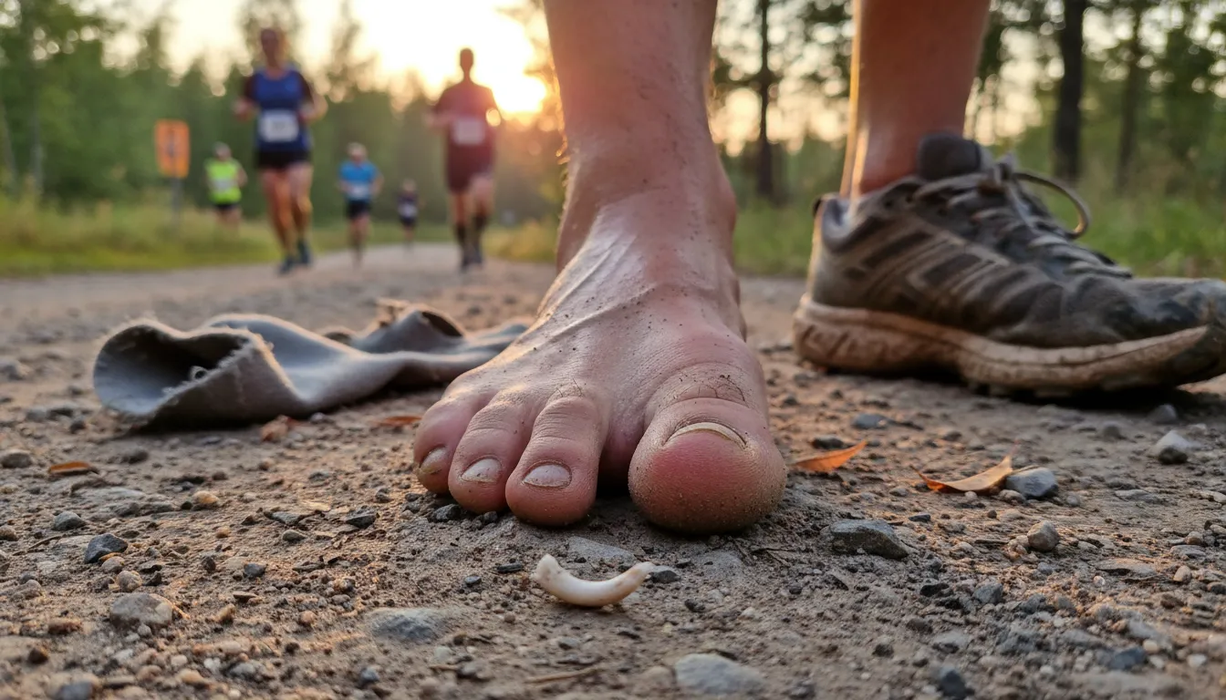 Ilustração de toenail: The hard covering on a toe.