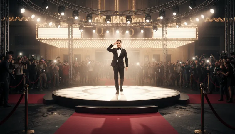 Illustration of limelight: The center of public attention.