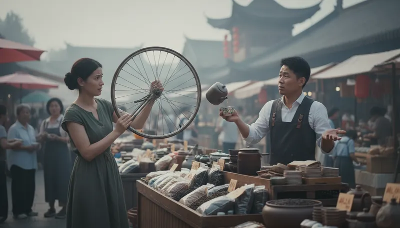 Illustration of what does that have to do with the price of tea in china: something irrelevant or unrelated