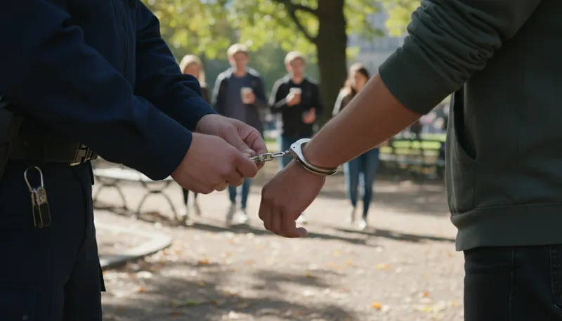 Illustration of handcuff: A metal fastening for restraining wrists.