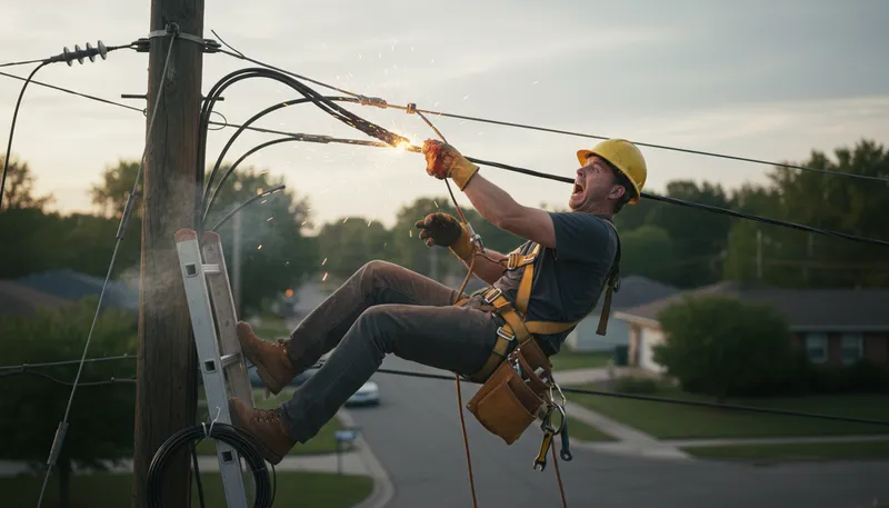 Illustration of electrocution: Injury or death caused by electric shock.