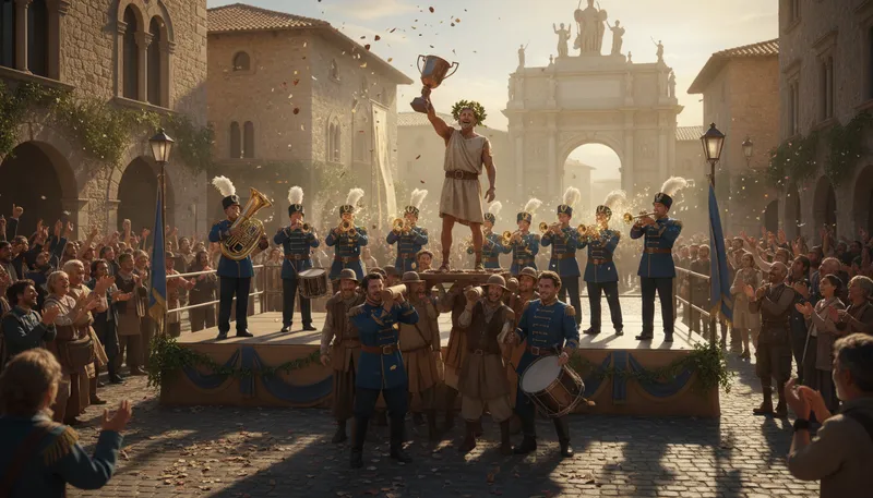 Illustration of fanfare: A loud celebration or display of music.