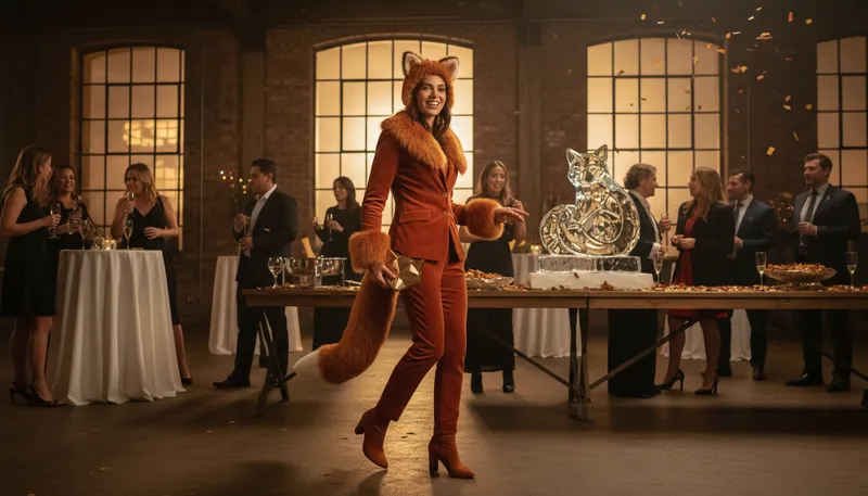 Illustration of foxy: Attractive or cunning in appearance.