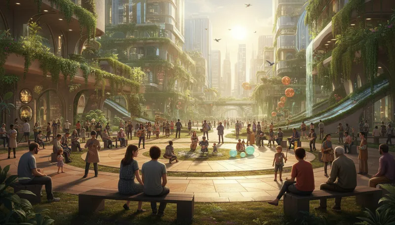 Illustration of utopia: An imagined perfect place or state.