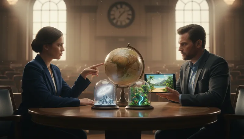 Illustration of worlds apart: Very different from each other.