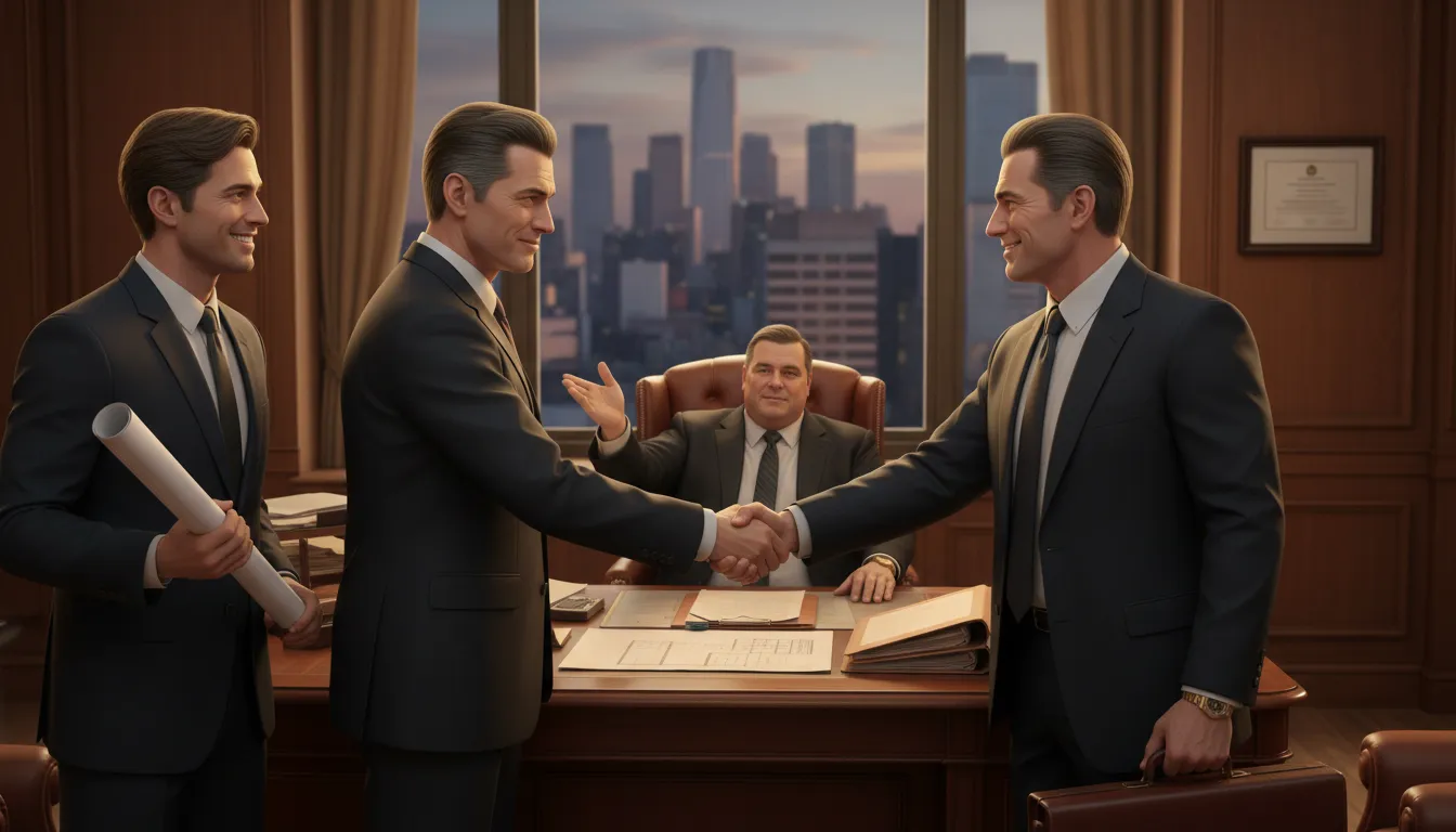 ภาพประกอบของ crony capitalism: business benefiting from close government ties.