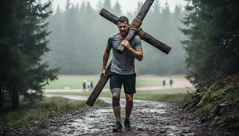 Illustration of cross to bear: a burden or problem one must endure