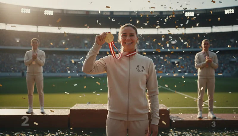 Illustration of medallist: A person awarded a medal for achievement.