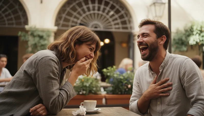 Illustration of heh: A sound of light laughter or amusement.