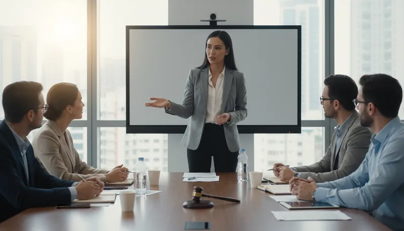 Illustration of preside: To lead or oversee a meeting.