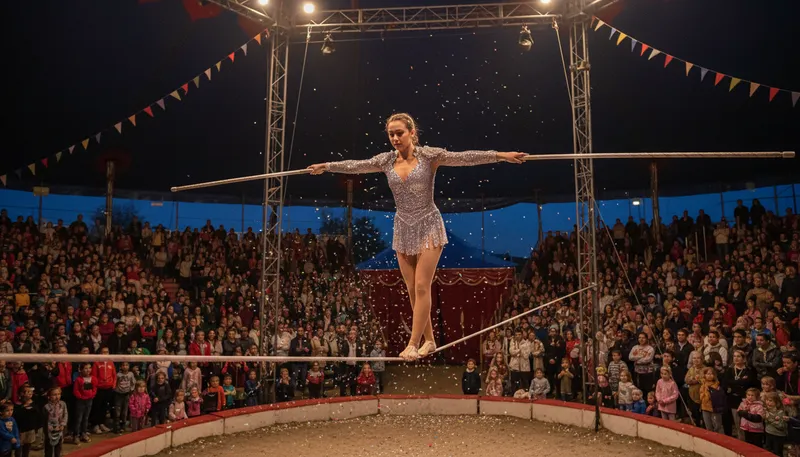 Illustration of tightrope: A thin rope used for acrobatic walking.