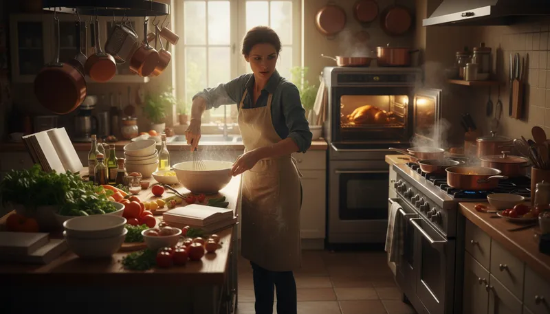 Illustration of cook up a storm: Prepare a large amount of food.