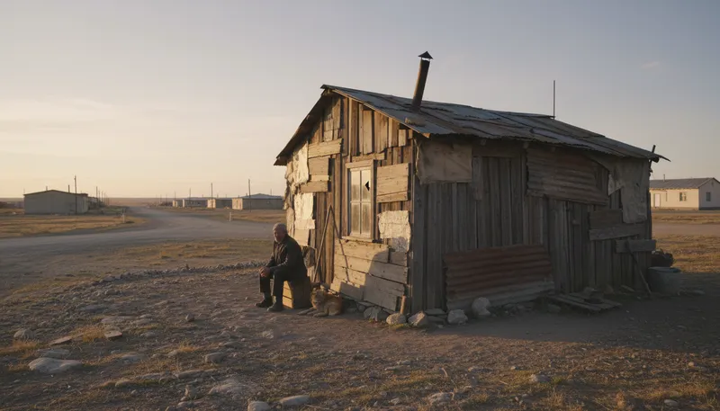 Illustration of shanty: a small, poorly built dwelling