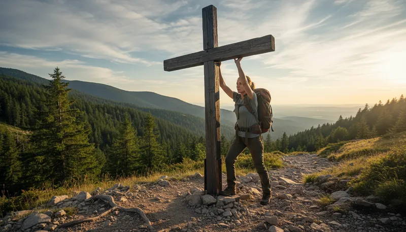 Illustration of cross to take up: a difficult task to begin