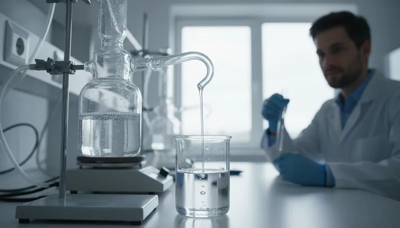 Illustration of distillation: The process of purifying a liquid.