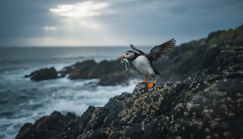 Illustration of puffin: A seabird known for its colorful beak.