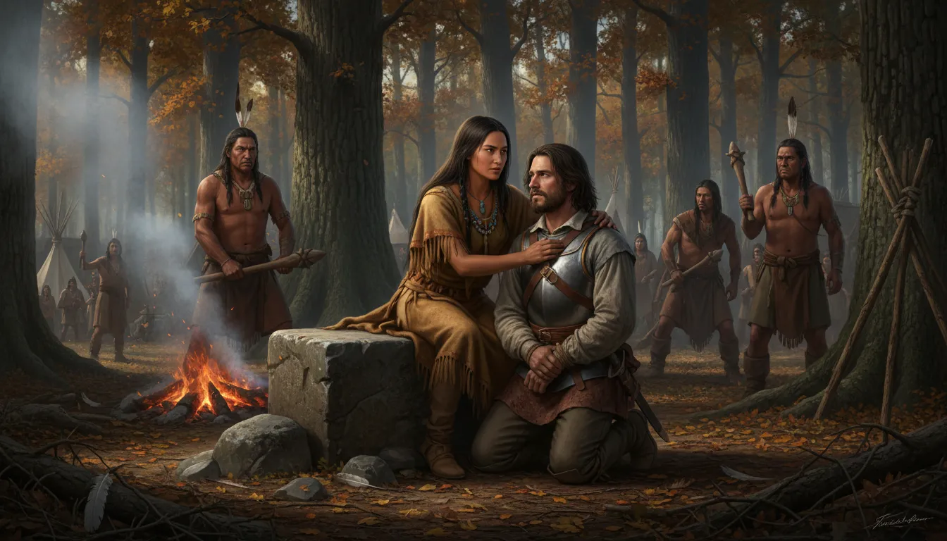 Illustrazione di Pocahontas: a Native American woman who helped early English settlers