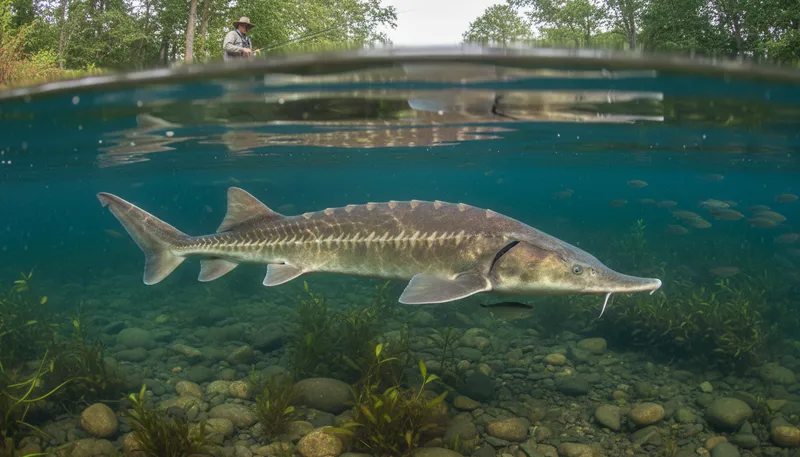 Illustration of sturgeon: A large fish known for caviar production.