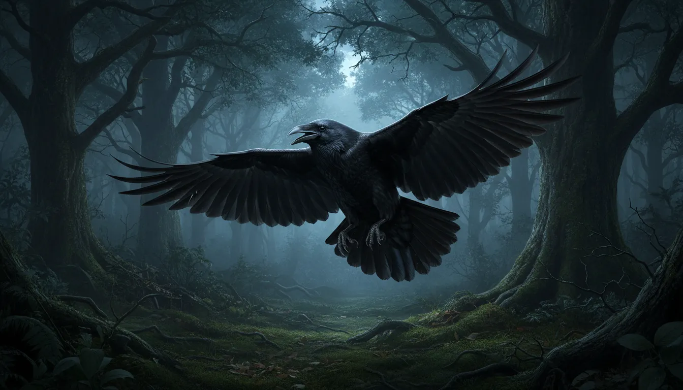 raven 일러스트: A large black bird with a loud cry.