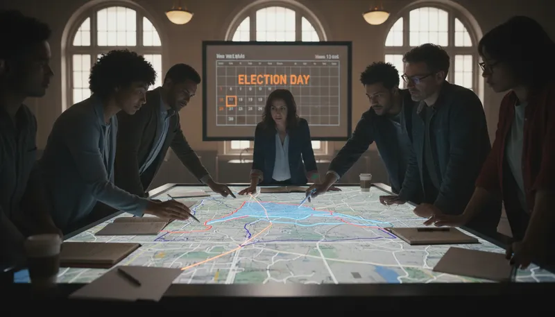 Illustration of redistrict: To change the boundaries of electoral districts.